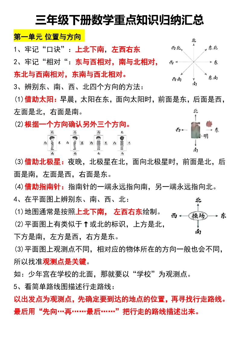 三下数学重点知识归纳汇总-教辅资料